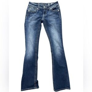 - Y2K Miss Me Blue Signature Low Rise Bootcut Embellished Jeans Back Flap Pocket